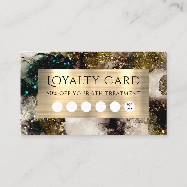 Olive emerald green watercolor loyalty card (Front)
