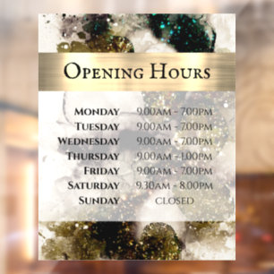 Olive Emerald Green Watercolor Opening Hours Window Cling