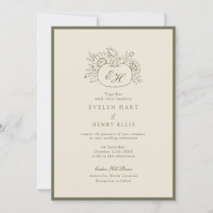 Olive Fall Botanical Monogram Wedding Invitation