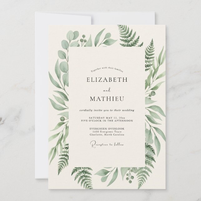Olive Fern Foliage Wedding Invitation (Front)