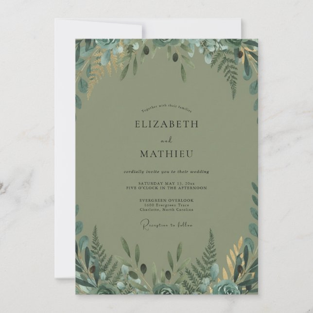 Olive Fern Woodland Wedding Invitation (Front)