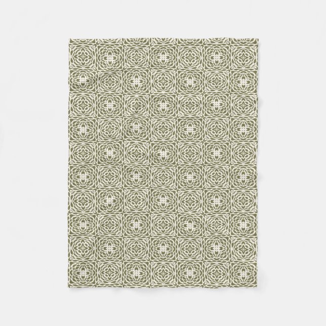 Olive Floral Lattice Fleece Blanket (Front)