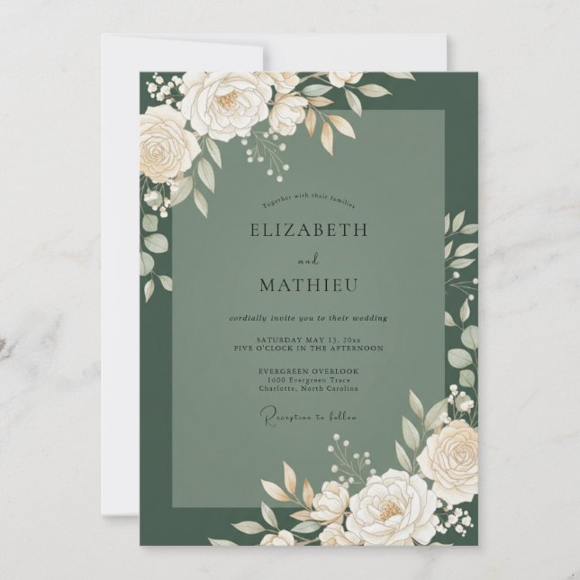 Olive Foliage Cream Eucalyptus Wedding Invitation (Front)