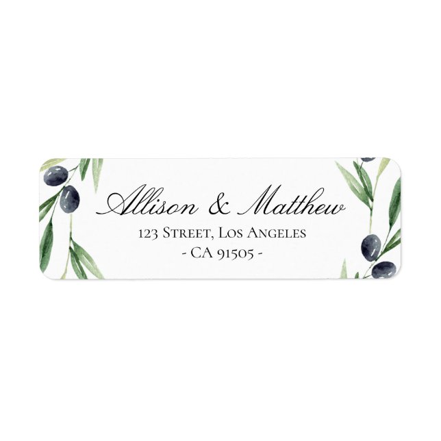 olive foliage wedding address label (Front)
