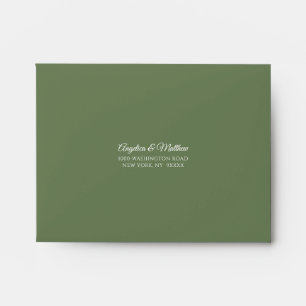 Olive Forest Green Colour RSVP Self Address Weddin Envelope