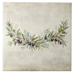 Olive Garland Mediterrean Watercolors Rustic Tile