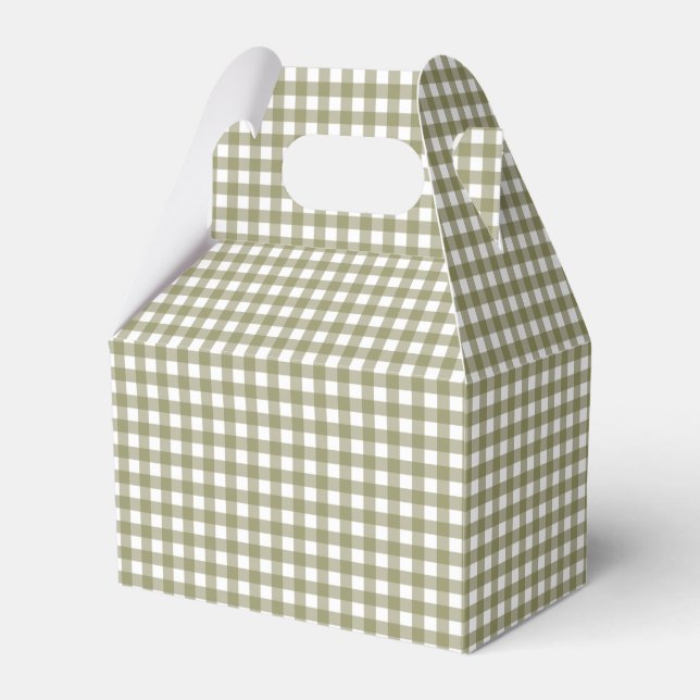 Olive Gingham Plaid Festive Christmas Holiday Favor Box (Front Side)