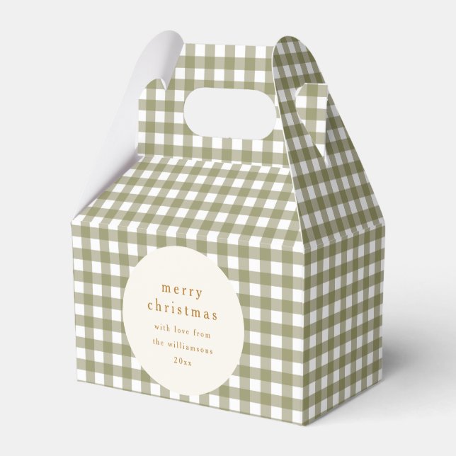 Olive Gingham Plaid Personalized From Christmas Favor Box (Front Side)