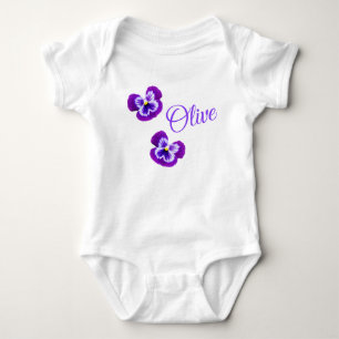 "Olive" Girls Name @ Purple Pansies, Baby Bodysuit