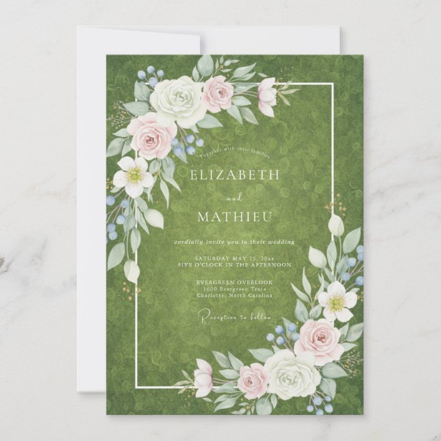 Olive Gold Blossom Wedding Invitation (Front)