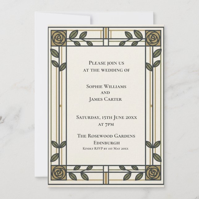 Olive Gold Botanical Wedding Invitation (Front)
