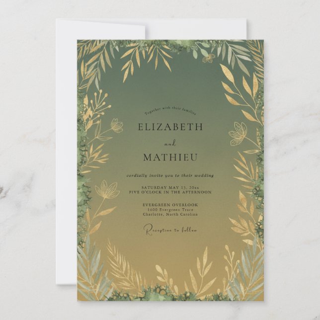 Olive Gold Foliage Eucalyptus Wedding Invitation (Front)