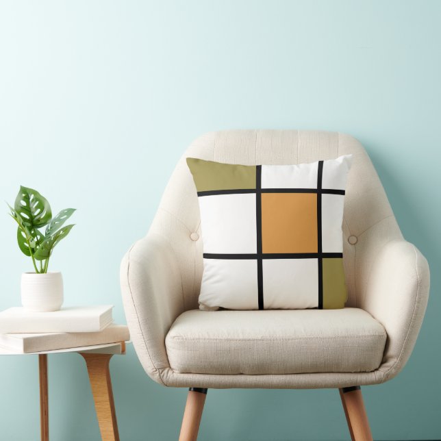 Olive Gold Mondrian Style Throw Pillow (Chair)