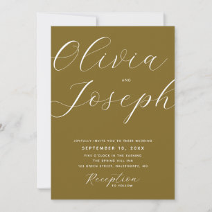 Olive Golden Bronze Modern Wedding Photo & QR Invitation