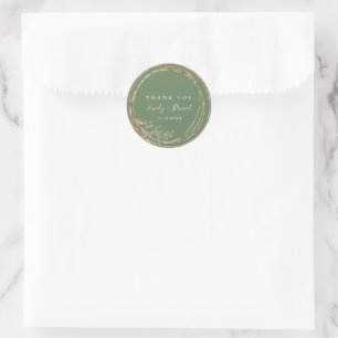 Olive Golden Wreath Wedding Thank Round Sticker