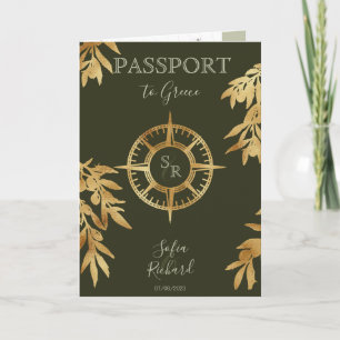 Olive Greece Destination Wedding Passport QR Code  Invitation