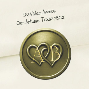 Olive Green 2 Hearts Intertwined Monogram Wedding Classic Round Sticker