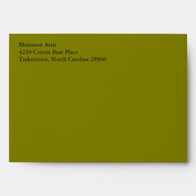 Olive Green A7 5x7 Envelopes With Return Address (Front)