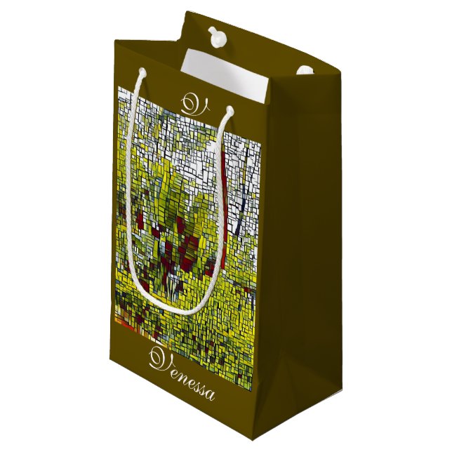 Olive green Abstract Art Bridesmaid Monogram Small Small Gift Bag (Front Angled)