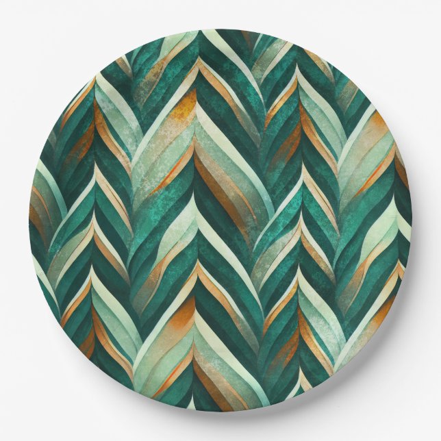 Olive Green Abstract Geometric Nature Pattern Paper Plate (Front)