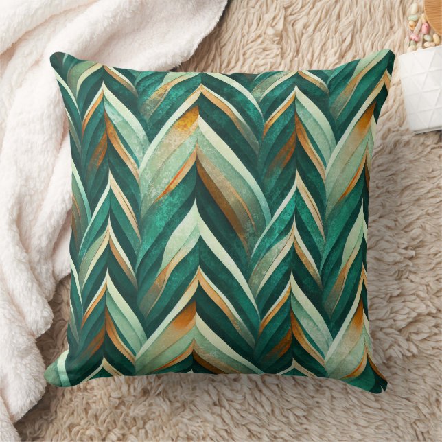 Olive Green Abstract Geometric Nature Pattern Throw Pillow (Blanket)