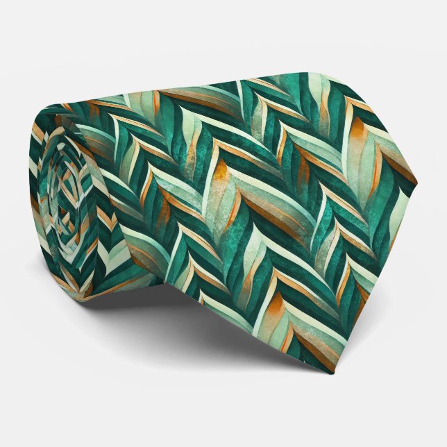 Olive Green Abstract Geometric Nature Pattern Tie (Rolled)