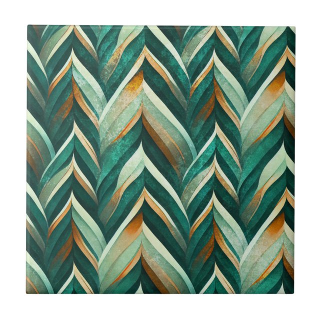 Olive Green Abstract Geometric Nature Pattern Tile (Front)