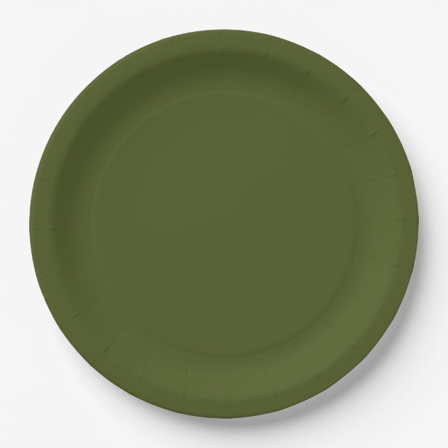 Olive Green Accent Colour Ready to Customize Paper Plate (Front)