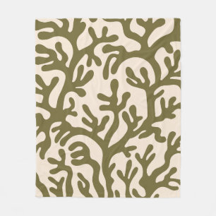 Olive Green Aesthetic Liquid Organic Shapes Patter Fleece Blanket