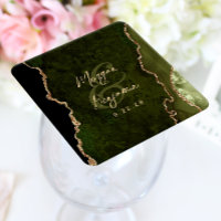 Olive Green Agate Gold Script Wedding