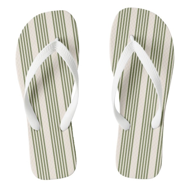 Olive green and beige five stripes pattern flip flops (Footbed)