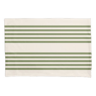 Olive green and beige five stripes pattern pillowcase