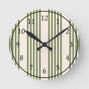 Olive green and beige five stripes pattern round clock
