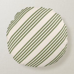 Olive green and beige five stripes pattern round pillow