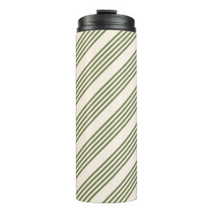 Olive green and beige five stripes pattern thermal tumbler