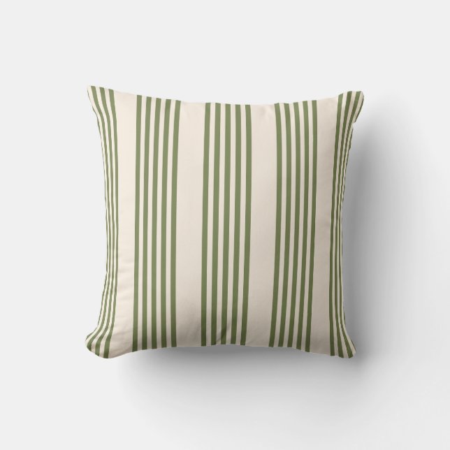 Olive green and beige five stripes pattern throw pillow (Front)