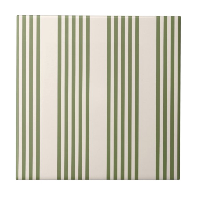 Olive green and beige five stripes pattern tile (Front)