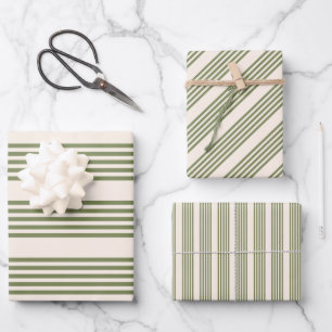 Olive green and beige five stripes pattern wrapping paper sheet