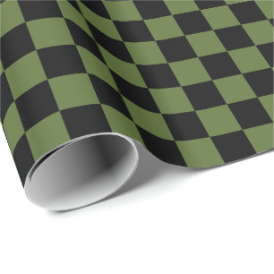 Olive Green and Black Chequerboard Squares Wrapping Paper