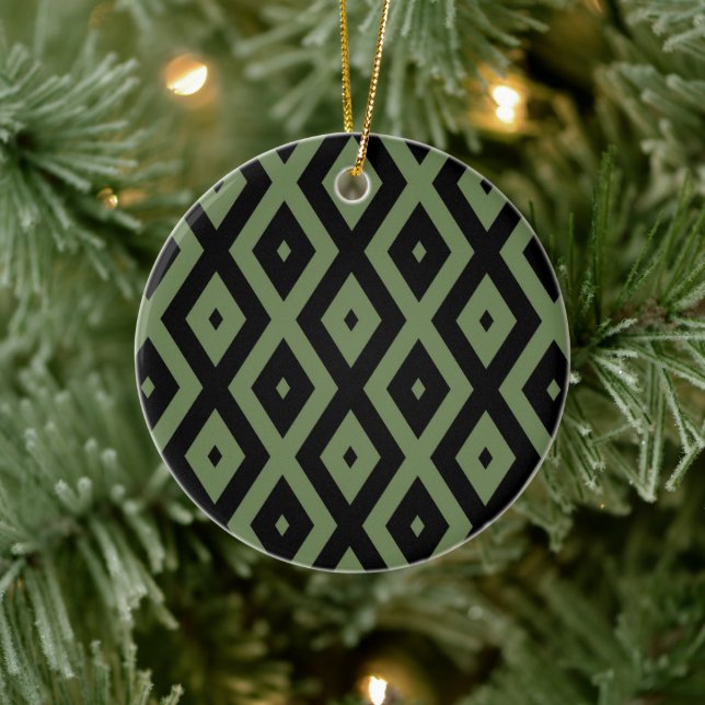 Olive green and black diamond pattern ceramic ornament (Tree)