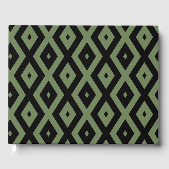 Olive green and black diamond pattern guest book (Front)