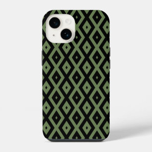 Olive green and black diamond pattern iPhone 14 case