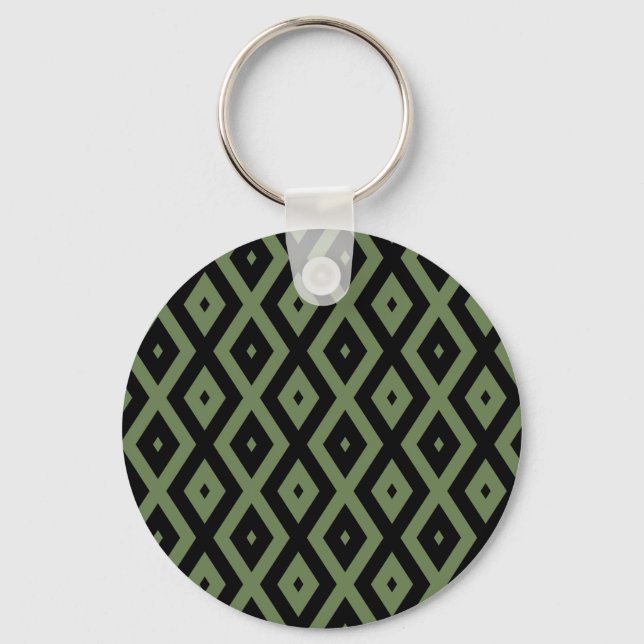 Olive green and black diamond pattern keychain (Front)