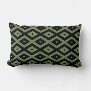 Olive green and black diamond pattern lumbar pillow