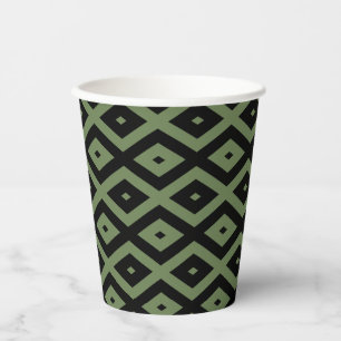 Olive green and black diamond pattern paper cups