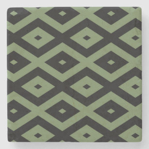 Olive green and black diamond pattern stone coaster