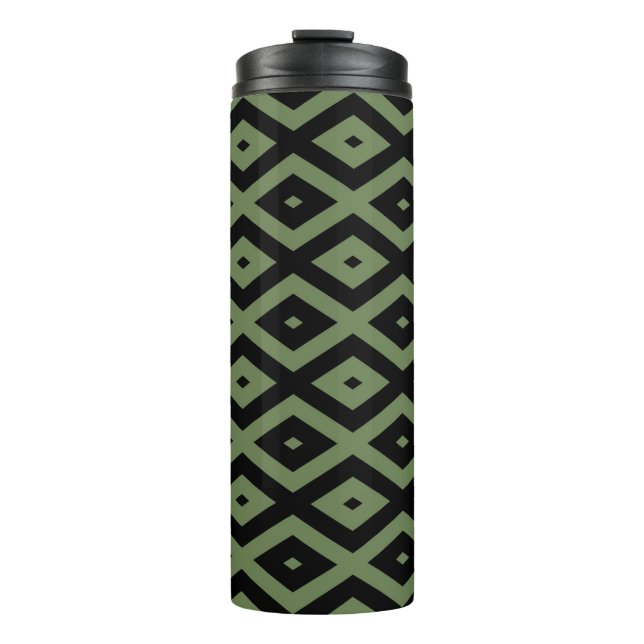 Olive green and black diamond pattern thermal tumbler (Front)