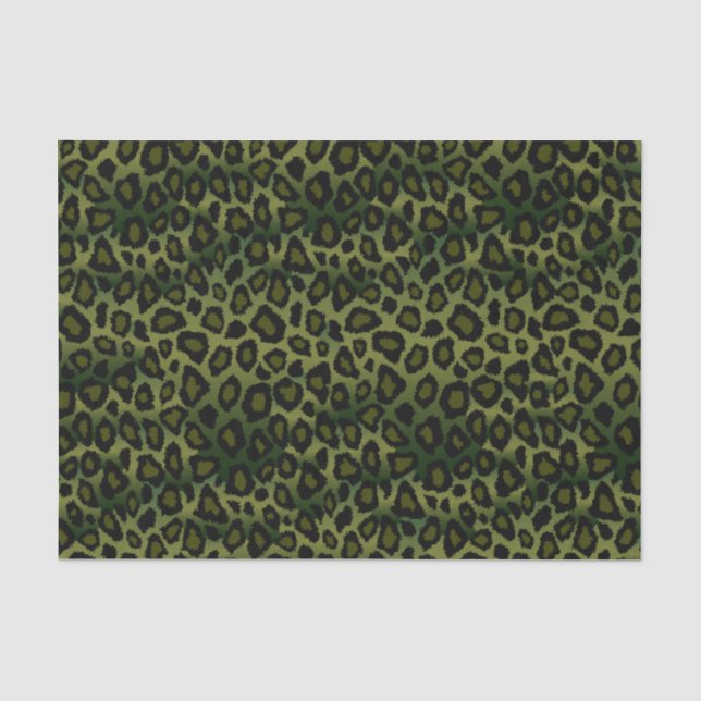 Olive Green and Black Leopard Animal Print Tissue Paper (Front)