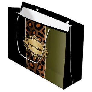 Olive Green and Black Leopard Pattern Large Gift Bag