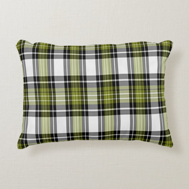 Olive Green And Black Plaid Accent Pillow (Front)